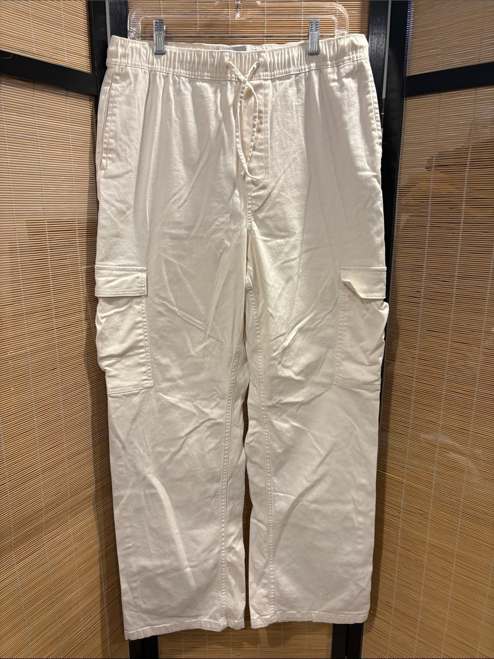 Cream Cargo Pants — Relaxed Drawstring Waist